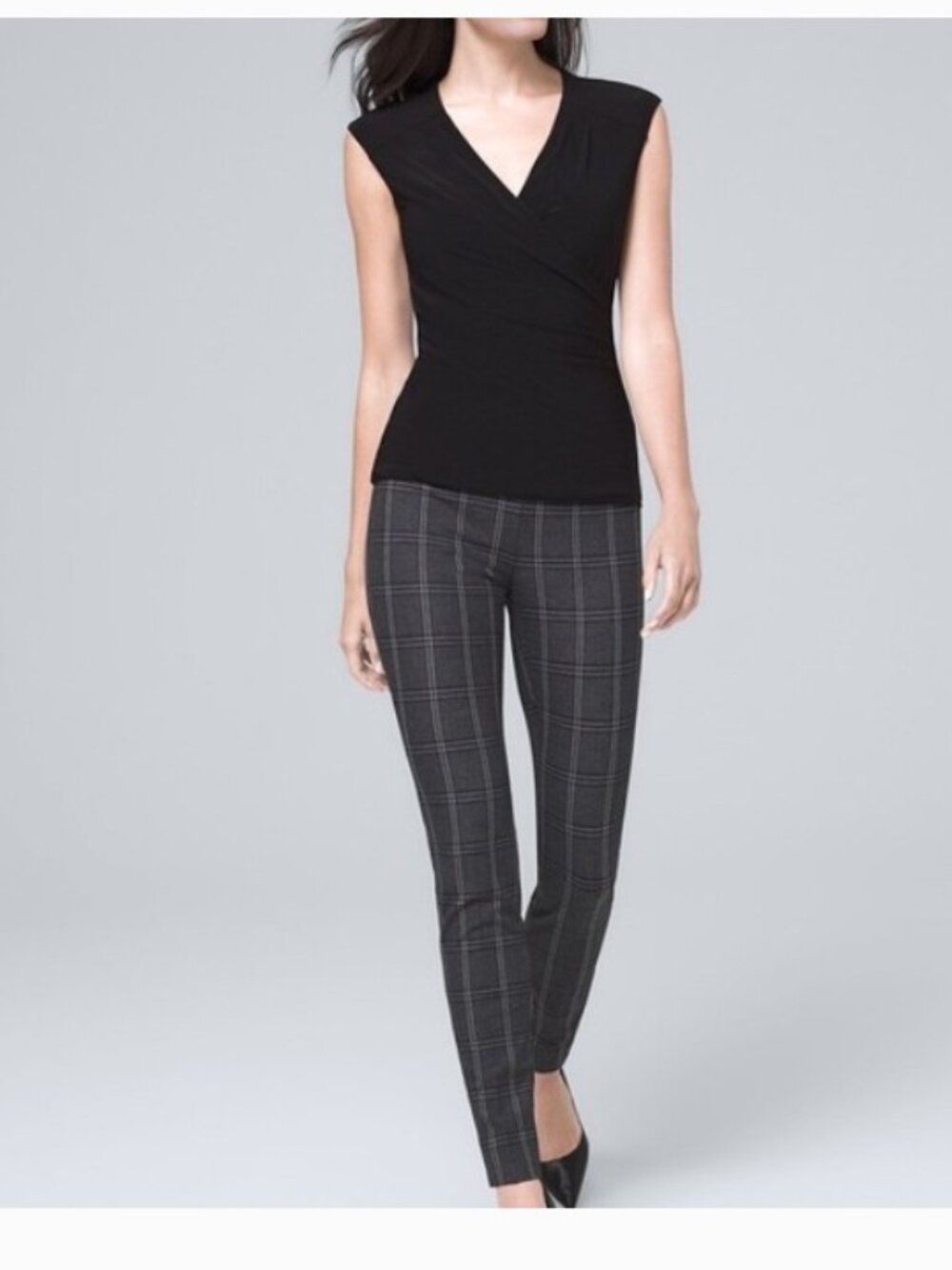 WHBM Skinny Ankle Gray Plaid Pants